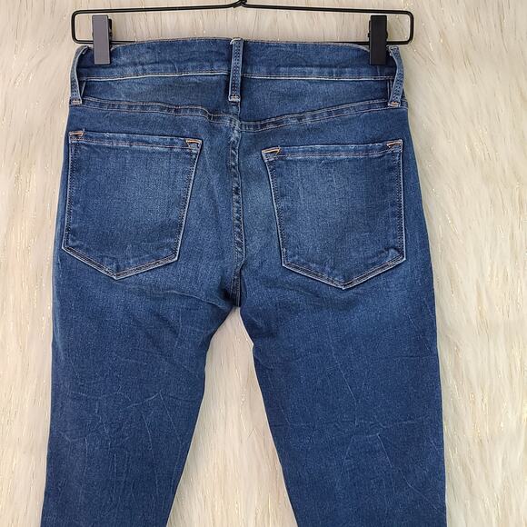 Frame Le Skinny de Jeanne Crop Cantine Stretch Raw Frayed Hem Dark Wash Size 26 - Picture 8 of 12